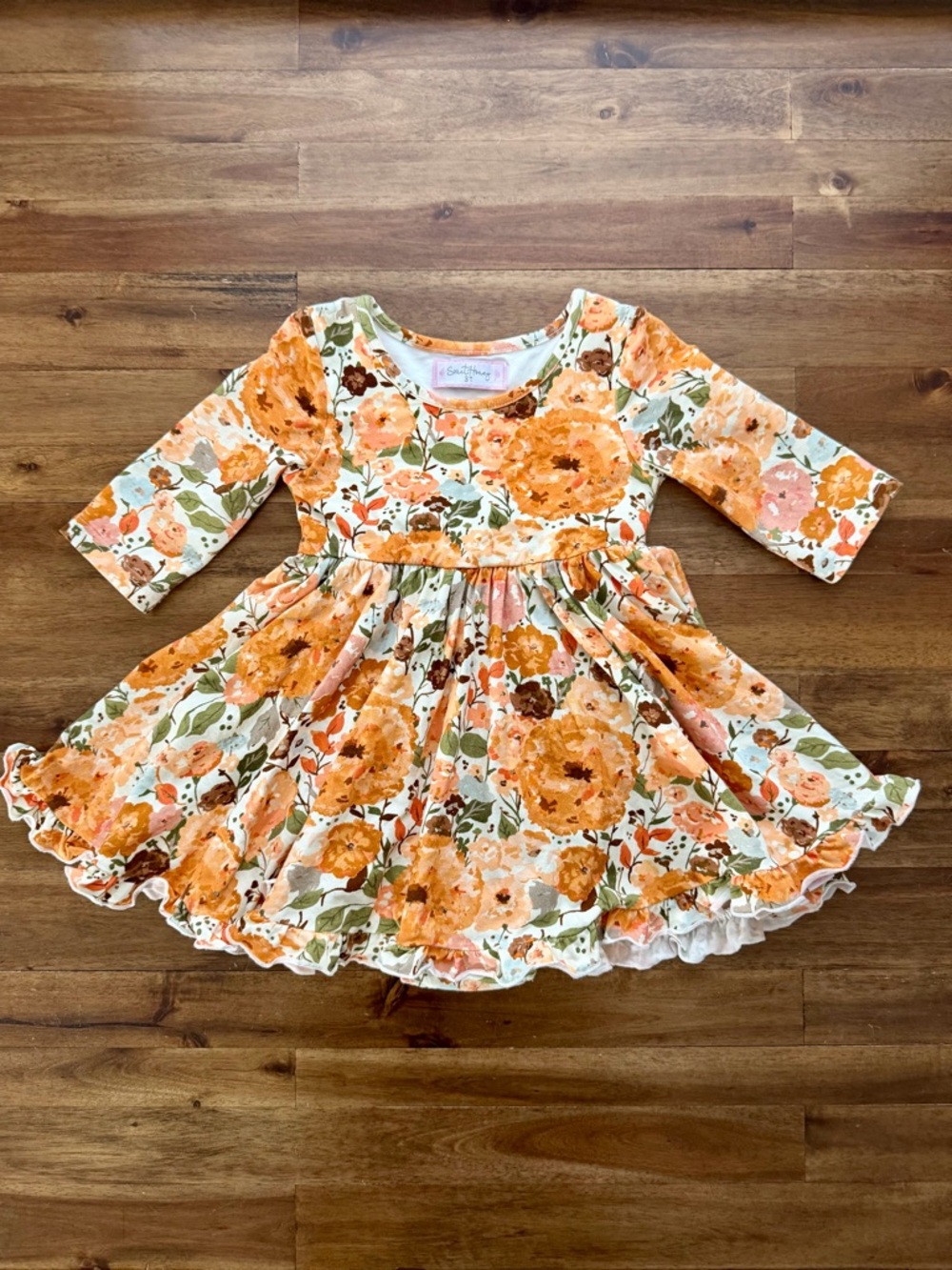 SweetHoney Girls Belle Bubble Harvest Meadows Dress 3T Floral Orange Ruffle Knit